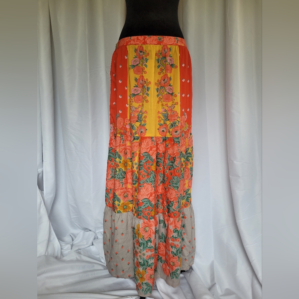 🌻Sundance Floral Patchwork Maxi Skirt - Orange, Yellow, Gray